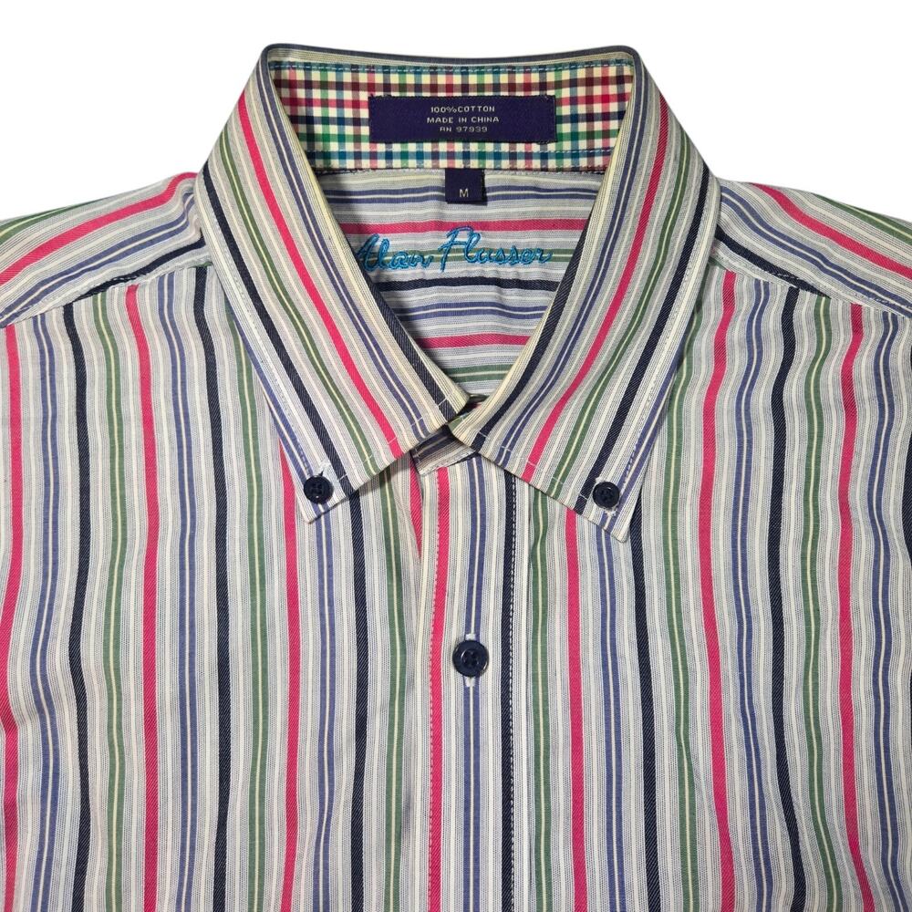 Alan Flusser Mens Medium Button Down Cotton Dress Shirt Multicolor Striped